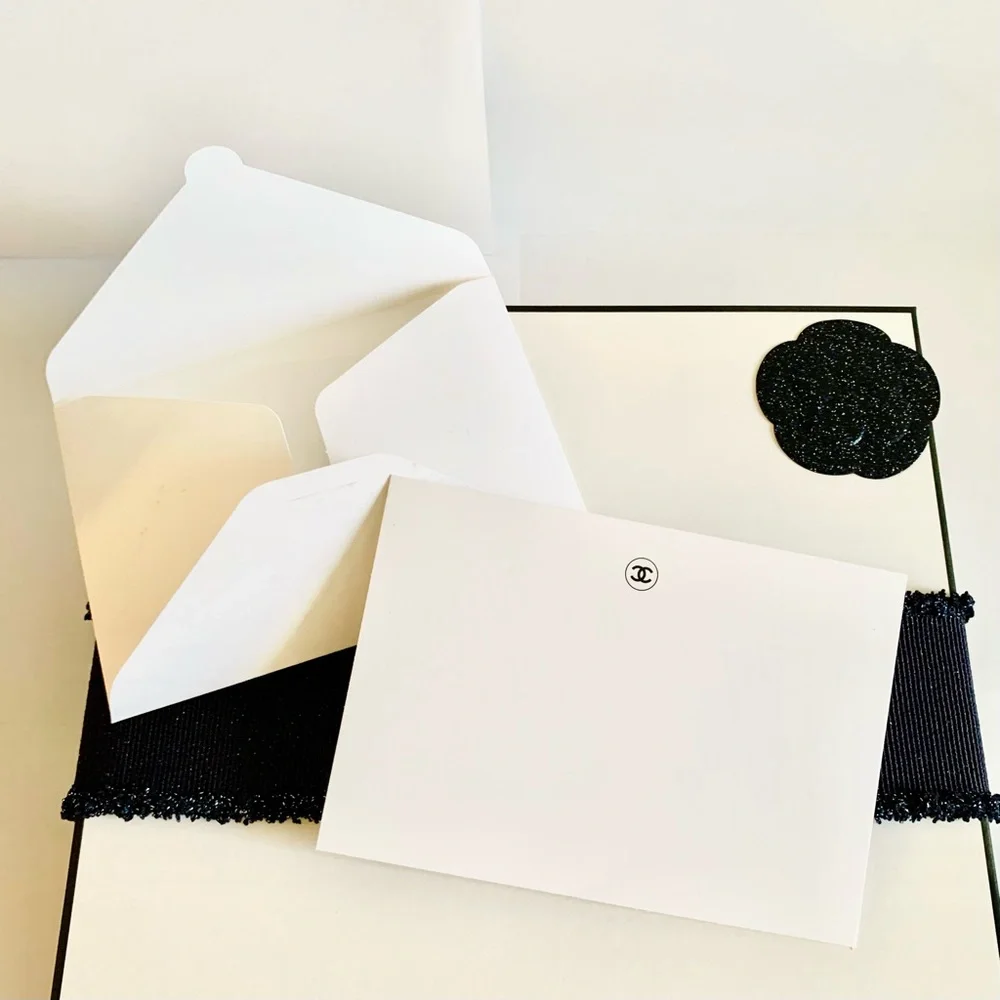 Chanel 2025 Holiday Gift Box w Camellia Navy Ribbon Card Envelope Luxury